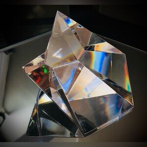 Steuben Faceted Crystal Sculpture Geometric Modernist Prism Art Glass Signed